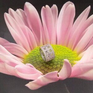 925 Sterling Silver Round Shape Clear Zircon Gemstone Ring Size 7 Women Gift